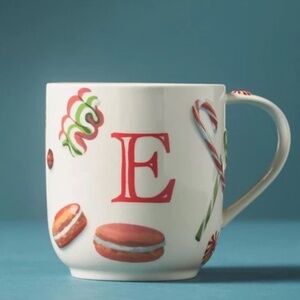 NWT Anthropologie HOLIFAYE STONEWARE MONOGRAM MUG Christmas E